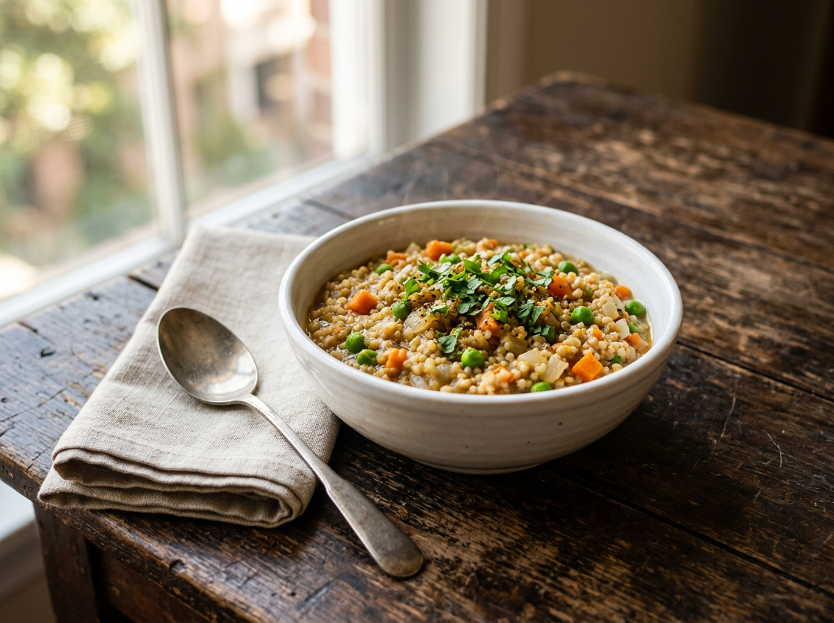 Savoury millet daliya with peas and carrots